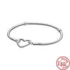 New 925 Sterling Silver Classic Heart Snake Chain Bracelet DIY Fit Secure Bead Charms Bracelet For Women Girls Jewelry Gift