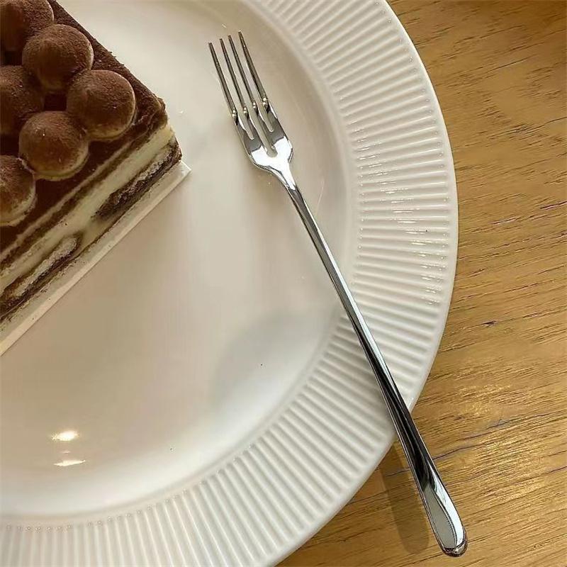 Four Tine Stainless Steel Dessert Fork Table Forks Silver Long Handle Fruit Forks Dinner Fork Kitchen Dinnerware