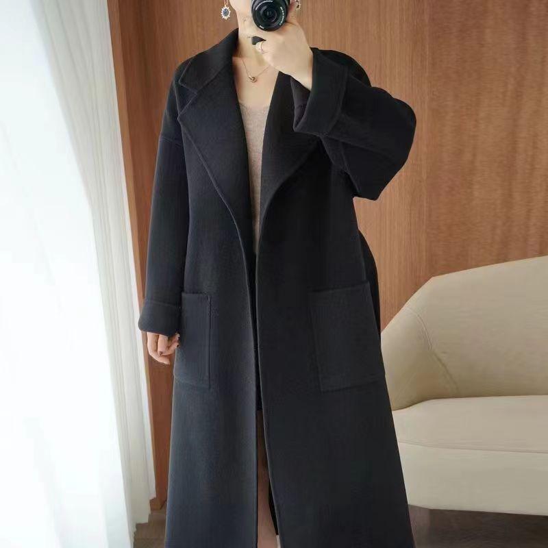 Женское кашемировое пальто средней длины в корейском стиле двустороннее - Высококачественная чистая шерсть, свободный крой для осени и зимы
