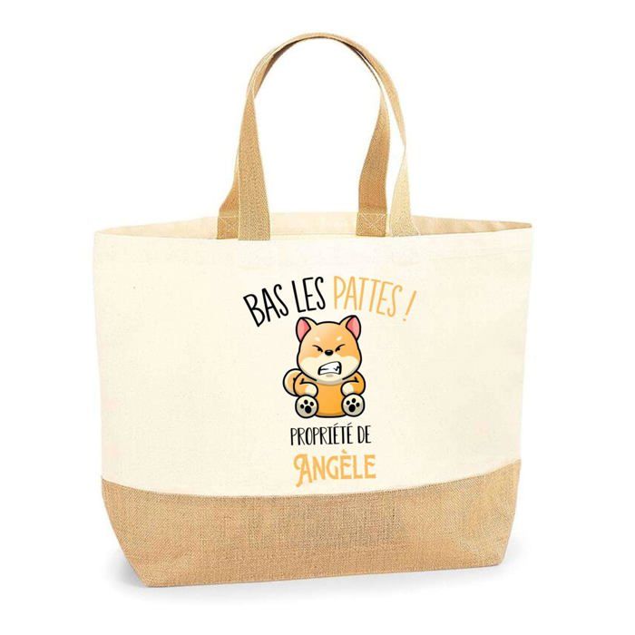 Sac cabas - PLANETEE - Angèle Bas les pattes (Chien Shiba) - Jute imprimé en France - Grande contenance - Anses solides