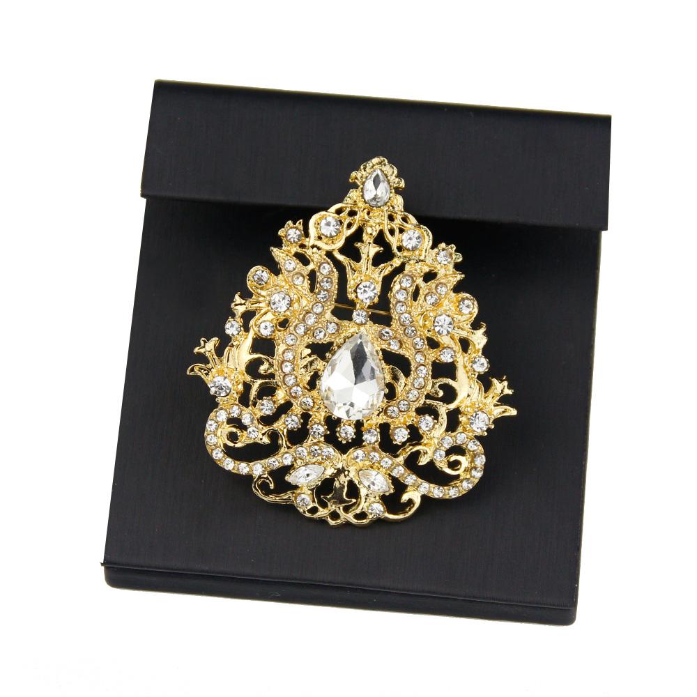 Gold Color Brooch Crystal Lady Ethnic Wedding Jewelry Hijab Pins Bridal Gift 2023
