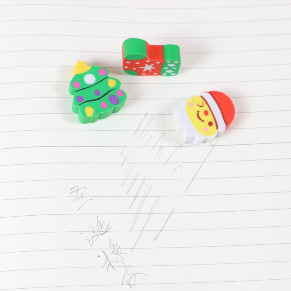 Cartoon Christmas Erasers Funny Kawaii Stationery Prize Gift Santa Claus 3D Three-dimensional Shape Christmas Eraser Set