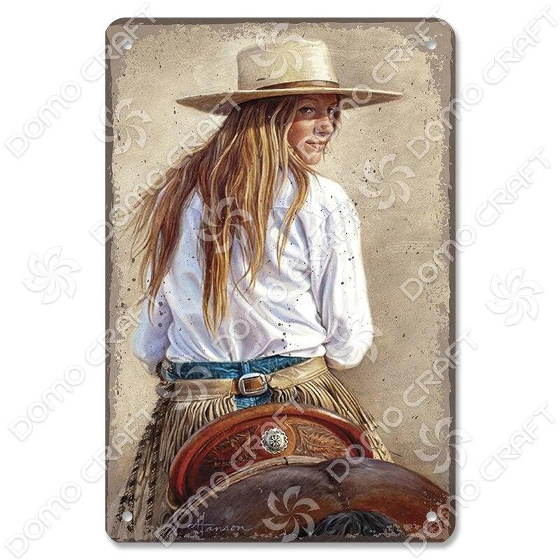 Cowgirl Tin Sign Metal Plaque Cowboy Boots Pony Metal Poster Vintage Wall Decor for Horse Riding Club Garden Home