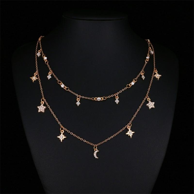 Очарование модное золотое блестящее стразы, звезда, полумесяц, очаровательное колье, ожерелье, женские украшения, подарки
