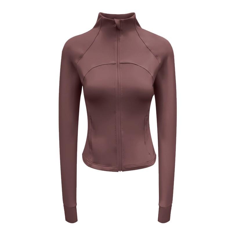 Womens Slim Fit Long Sleeve Yoga Top Winter Workout Jacket Pure Color