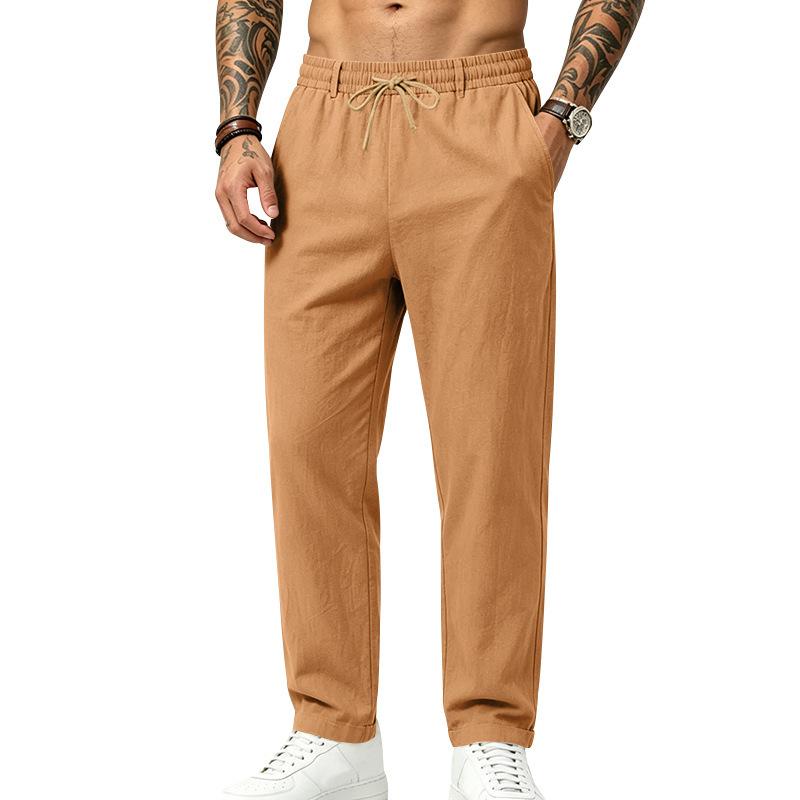 Men S Linen Straight Leg Loose Drawstring Waist Casual Pants
