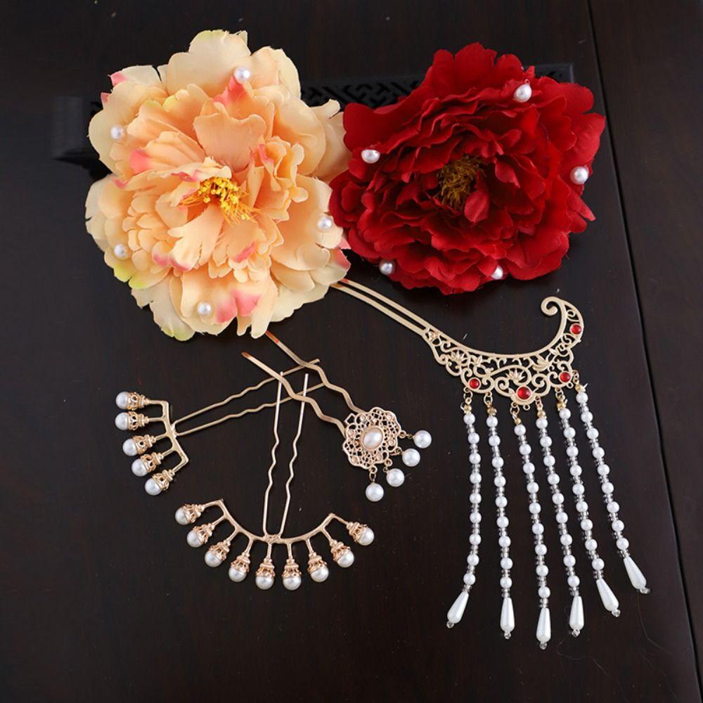1 Set Chinese Style Tang Dynasty Hairpin Pearl Flower Hair Comb  Cheongsam Accessories