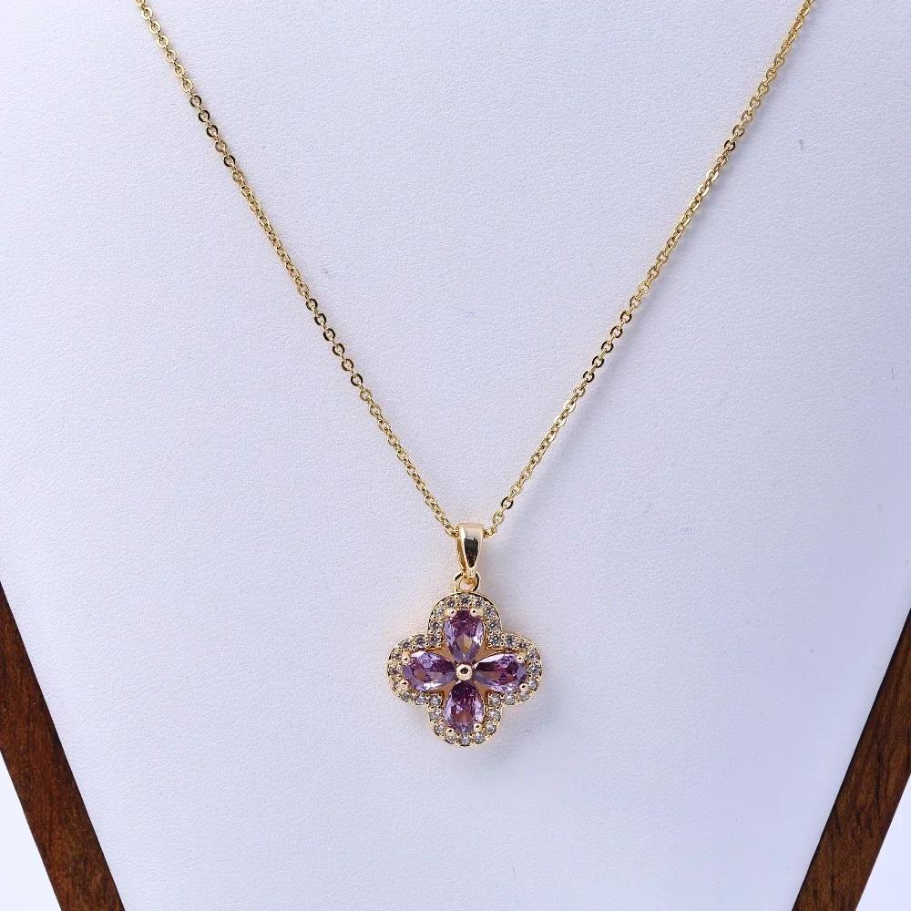 Natural 5A Grade Amethyst Clover Pendant S925 Pure Silver Crystal Jewelry