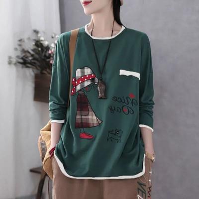 Весенняя и осенняя корейская версия футболки, женская свободная рубашка с длинными рукавами, женская футболка с круглым вырезом для женщин