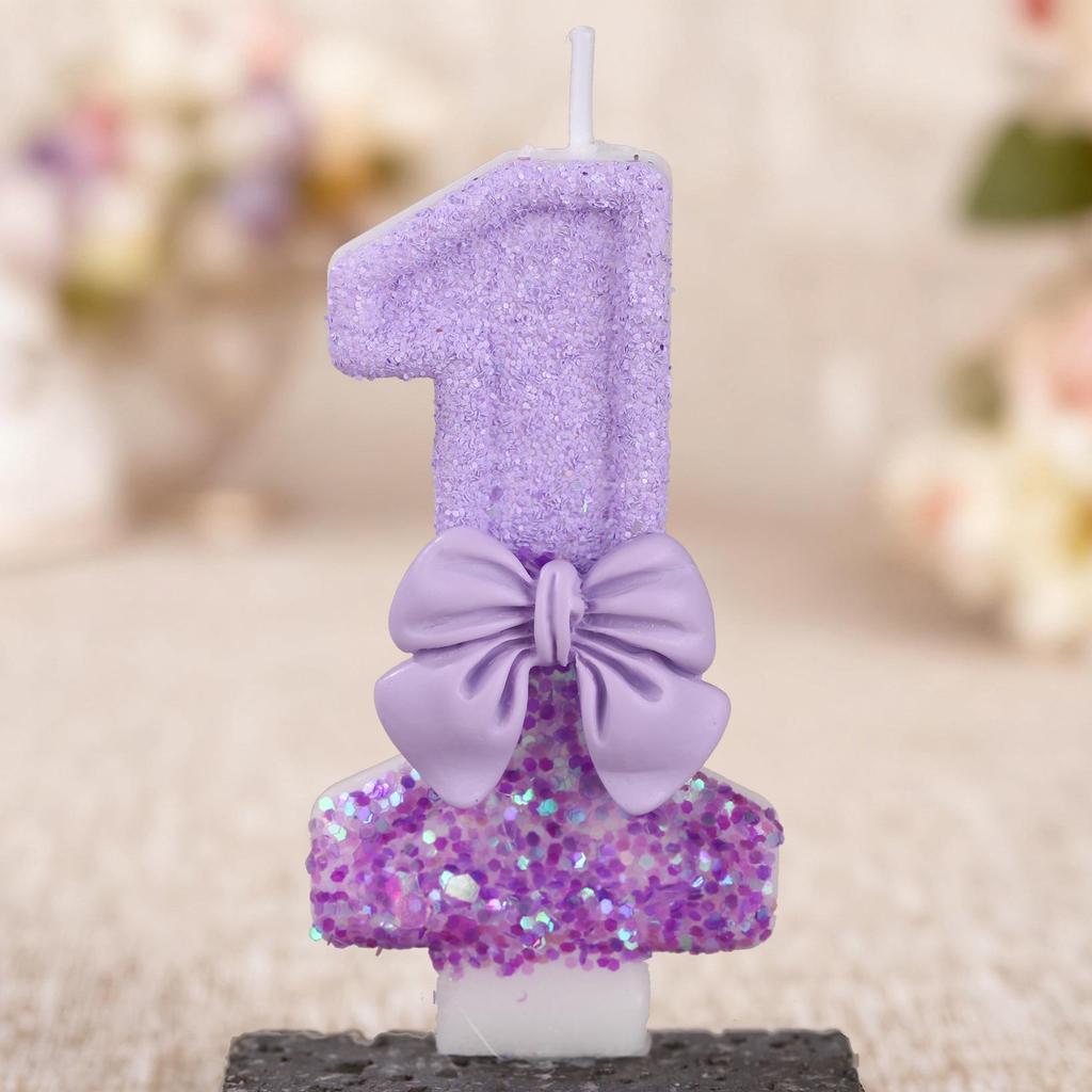 Purple Bow Digital Birthday Cake Candle 