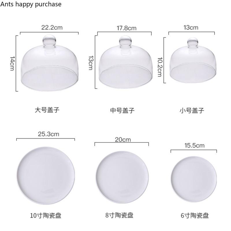 Ceramic Cake Pan Glass Cover Round Decorative Plate with Transparent Cover Display Stand Tray Cake Stand Snack Dessert Plate