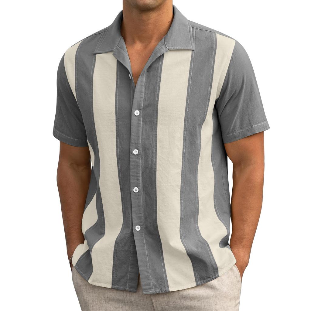 Мужские рубашки с коротким рукавом на пуговицах в полоску, мужские повседневные модные рубашки с коротким рукавом