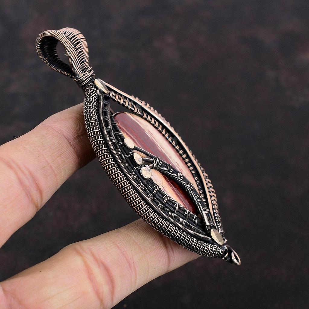 Red Snakeskin Jasper Pendant Copper Wire Wrapped Pendant Gemstone Pendant Copper Jewelry For Gift Amazing Pendant Handmade Wire Wrap Jewelry