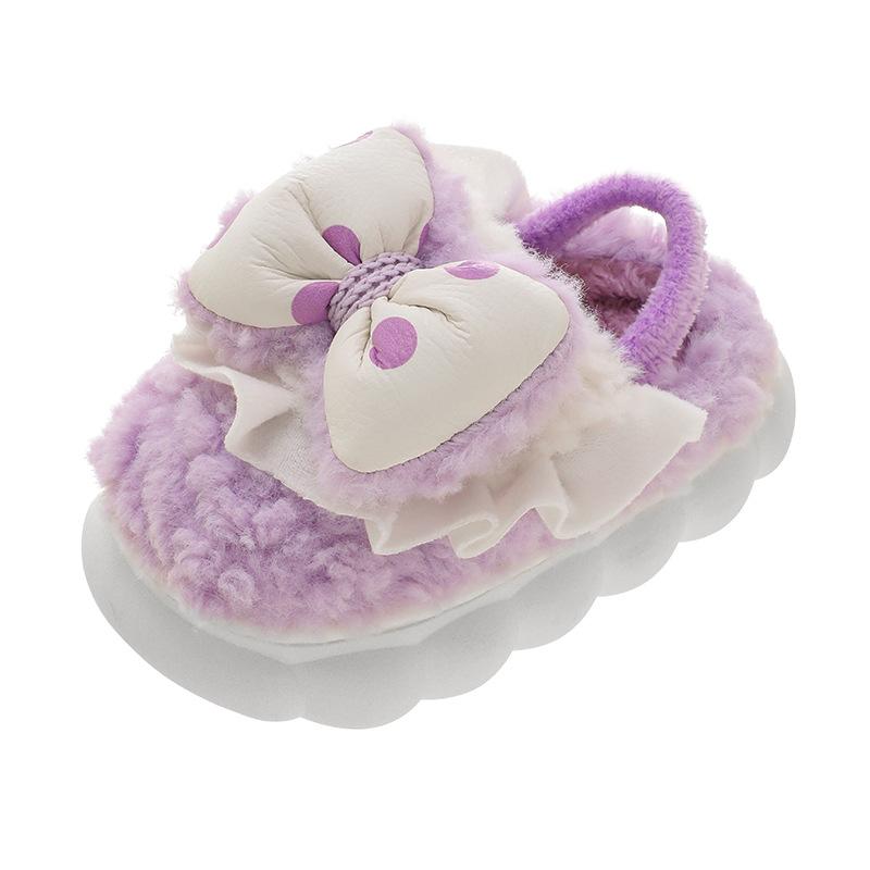 Fashion Cute Children's Cotton Slippers Baby Girl Princess Bow Velvet Thermal Shoes Winter Indoor Home Cotton Mop