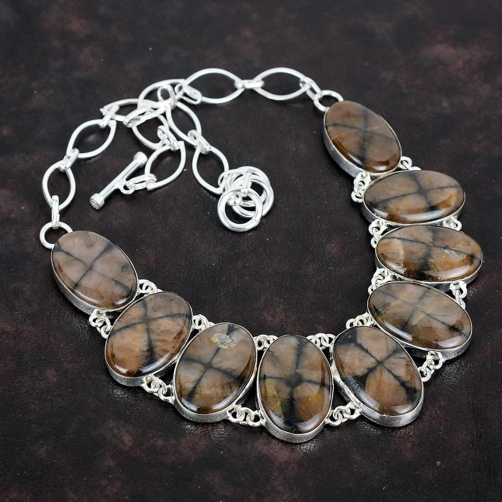 Ожерелье из хиастолита, ожерелье из натурального драгоценного камня, старинные ювелирные изделия, ожерелье из стерлингового серебра 925 пробы, ручная работа, регулируемая цепочка, свадебные подарки