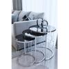 Square Wire 3-seat Nesting Table Silver Plated Black Tempered