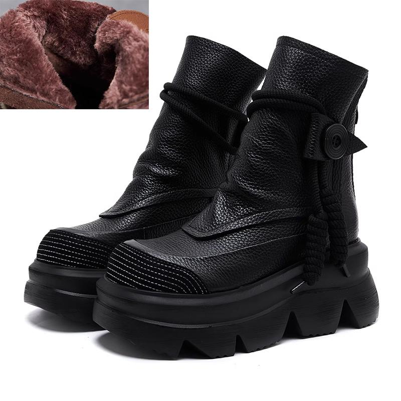 Модные полусапоги GKTINOO ручной работы на платформе, женские короткие ботинки из натуральной кожи с круглым носком, увеличивающие рост, на толстой подошве, женская обувь