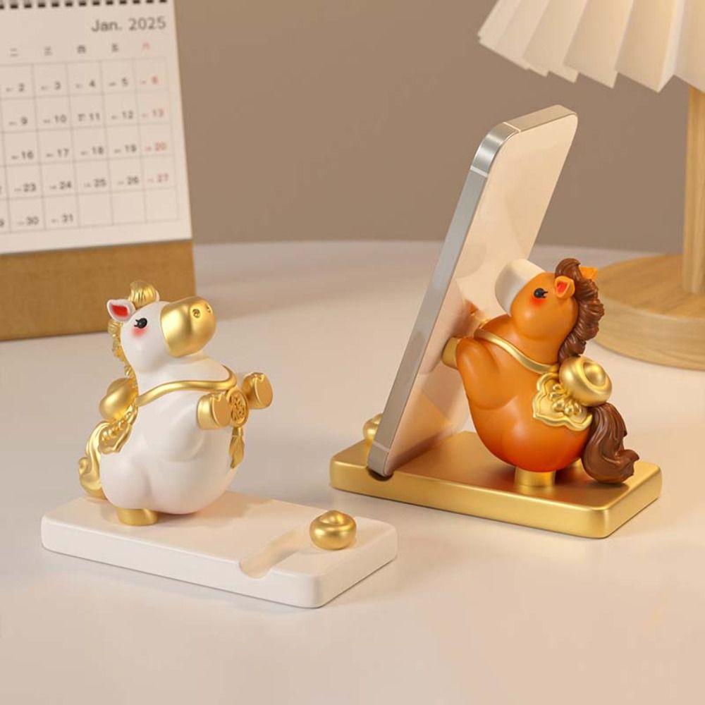 Horse Mascot Zodiac Pony Phone Holder Resin Cell Phone Bracket Desktop Ornaments