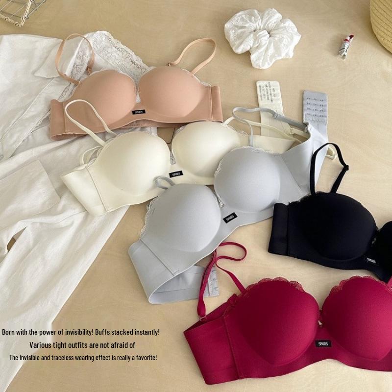 Seamless Thin Strap Push-Up Bra for Small Busts - Wirefree, Anti-Sagging, Enhances Size for a Sexy Look