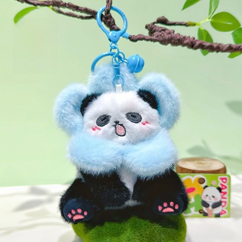 Plush Panda Animal Keyring Pendant With Flower Hat For Bag Decor And Key Chain