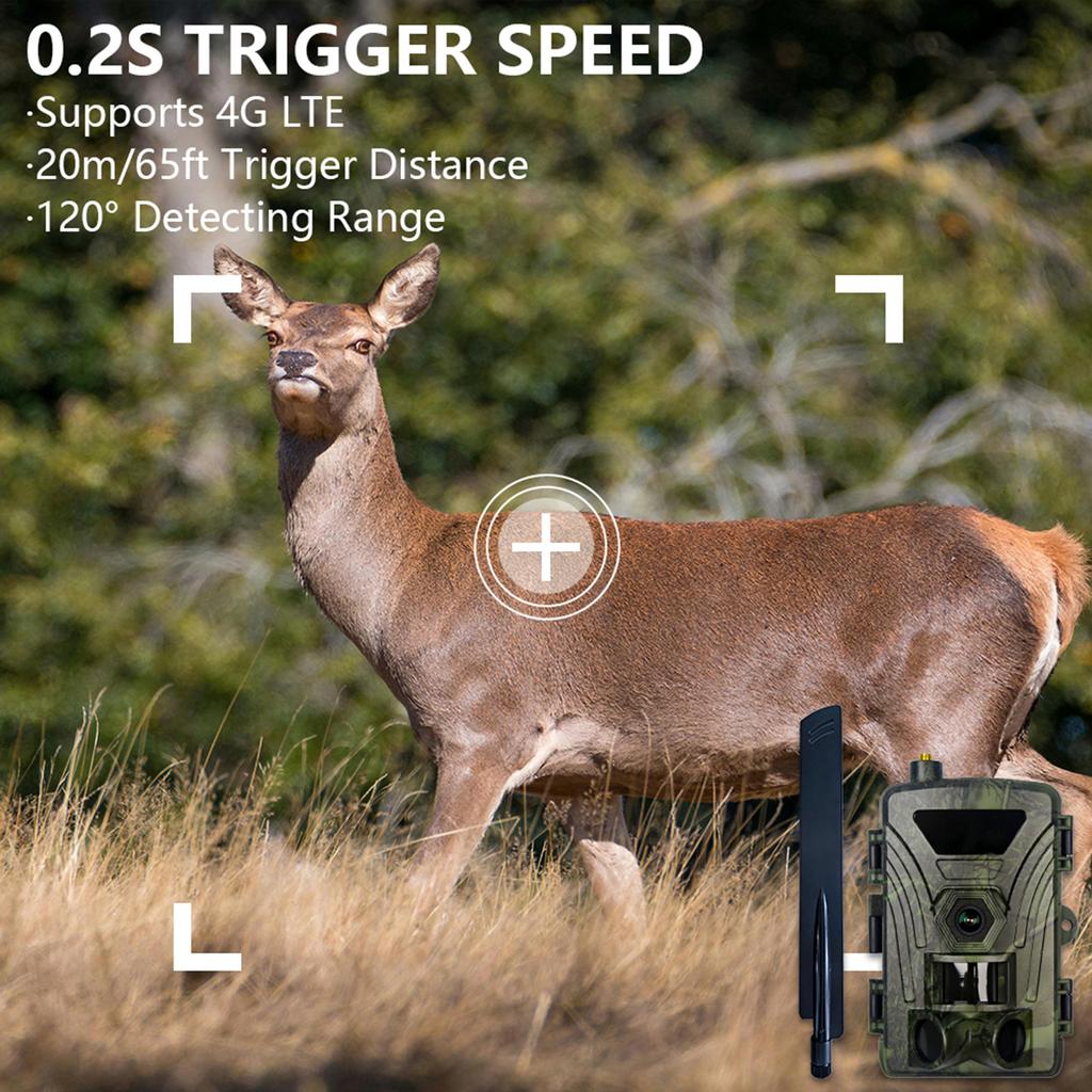4G Trail Camera 4K Hunting Camera with SIM Card 60MP Photos Fast Trigger Wildlife Camera Infrared