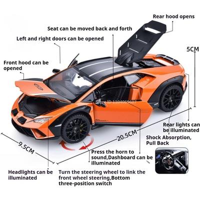 Масштаб 1:24 HURACAN STERRATO Revuelto Модель автомобиля Игрушка Рулевое управление передними колесами Открывающиеся двери Модели суперкаров Хобби Подарки для детей