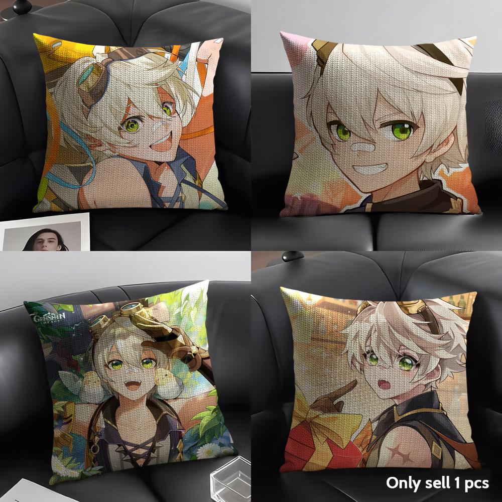 Беннетт Genshin Impact Милая Наволочка Натуральный Лен Органическая Ткань Двусторонняя Печать Диван Домашний Декор Подарок Наволочка