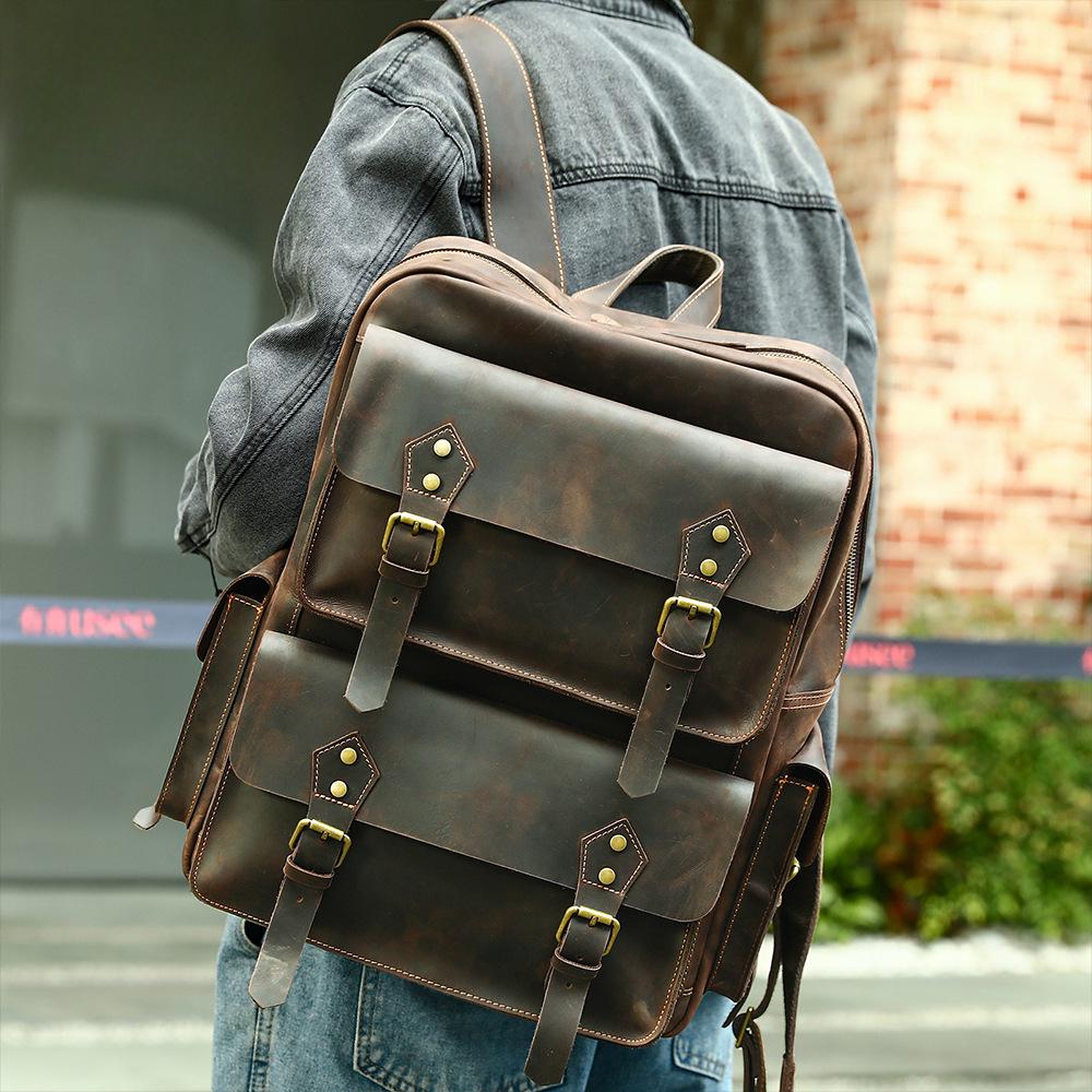 Мужская сумка из натуральной кожи в стиле ретро для путешествий на открытом воздухе, для отдыха на голове, рюкзак из коровьей кожи, большая вместимость, деловая мужская сумка