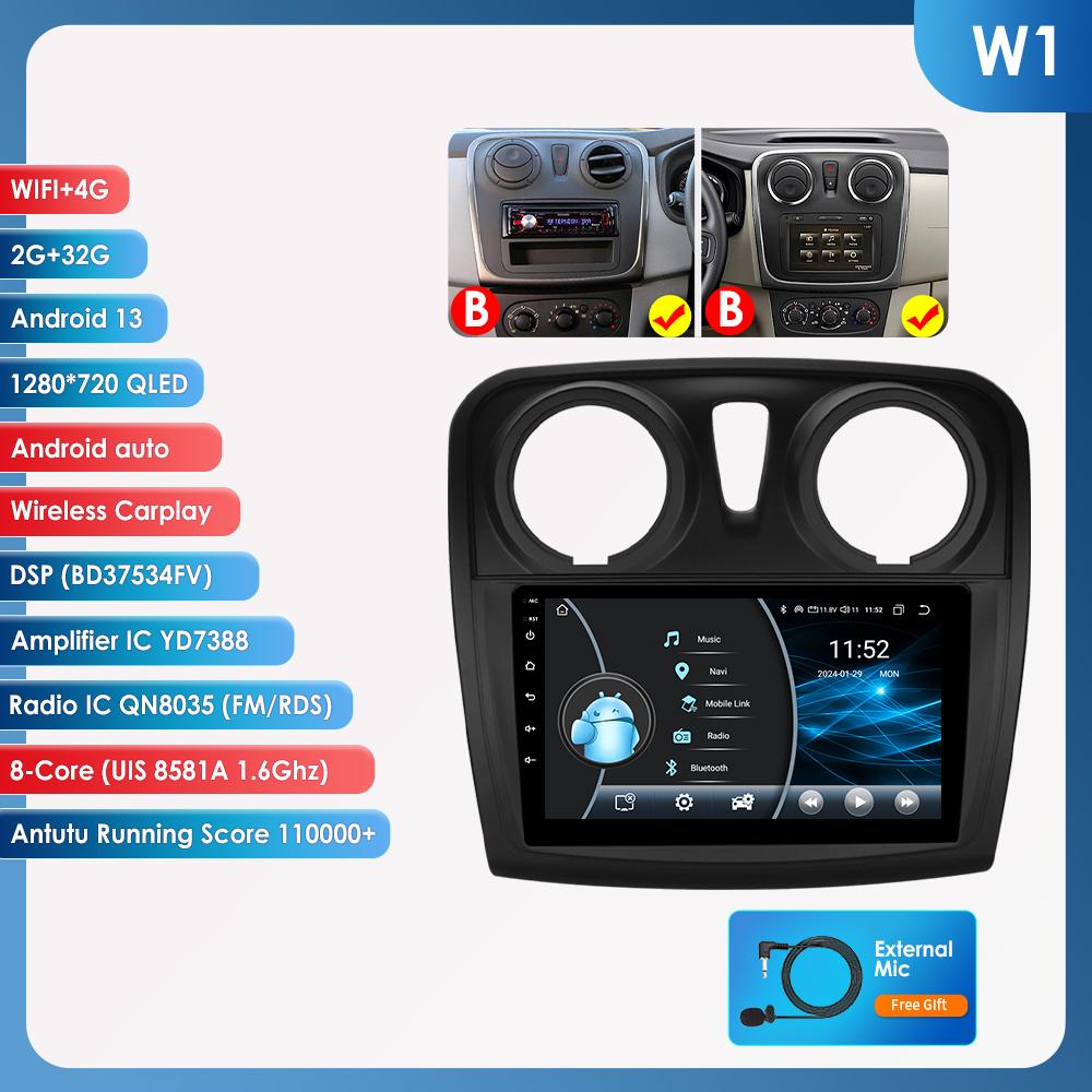 Hizpo Carplay 4G Android 13 автомобильное радио для Renault Logan 2 2014 - 2019 Sandero 2 мультимедийный видеоплеер GPS 2din Автомагнитола 7862 интеллектуальный экран