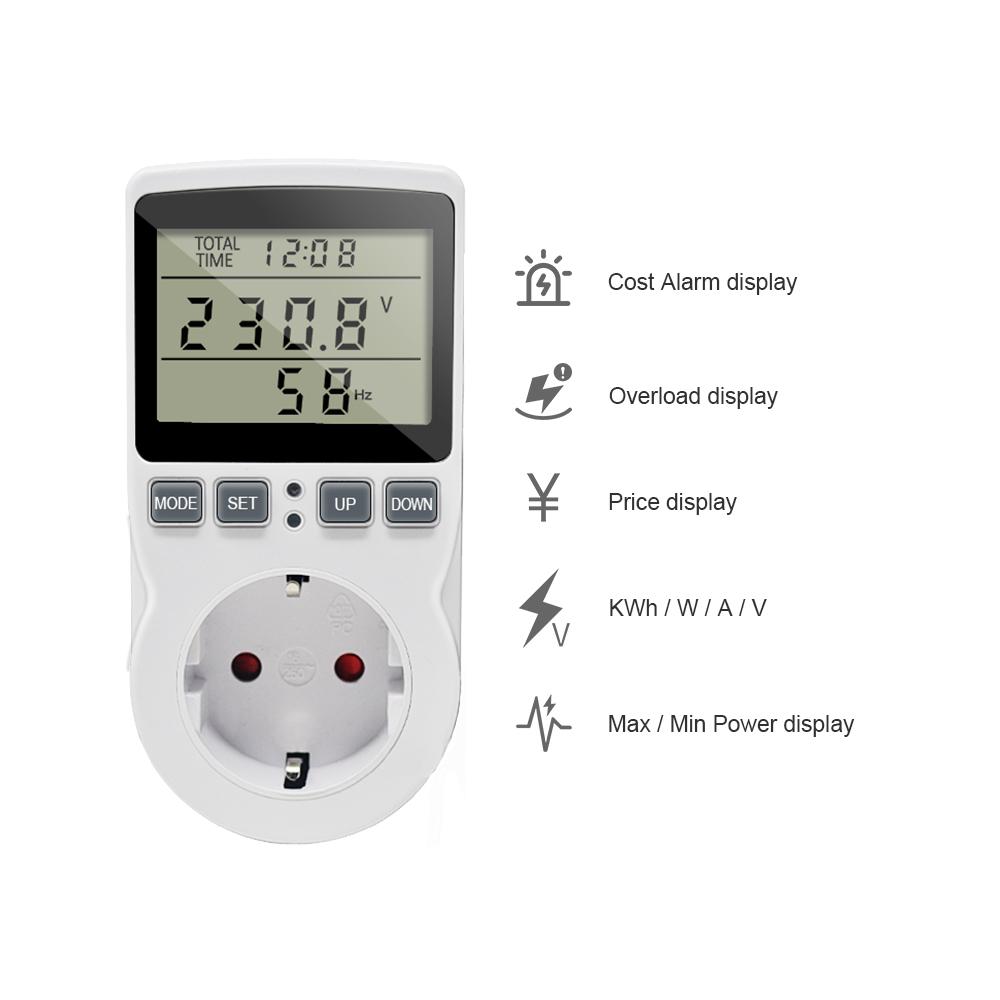 Цифровой вольт-ваттметр напряжения, измеритель мощности, розетка, анализатор мощности, кВтч, измерительная розетка, счетчик энергии, вилка европейского стандарта