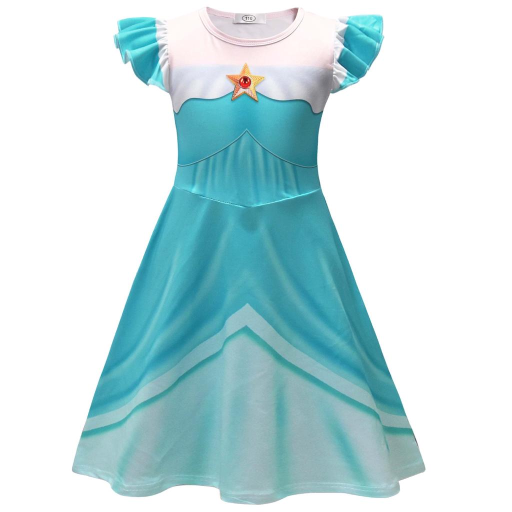 Super Mario Rosalina Cosplay Girls Dress, Blue Princess Gown, Halloween Party Stage Performance Costume, Kids Birthday Gift