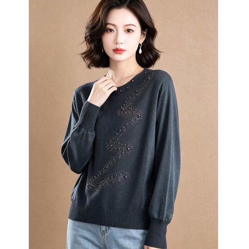 Женский вязаный топ с круглым вырезом, пэчворк с бусинами EST+II