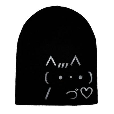 Потусторонняя шапка-бини с эмодзи кошки [Черная]