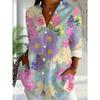 Large Size Women's Long-sleeved Shirt, Fresh Flower Print Shirt, Colorful Flower Medium and Long Girls Shirt