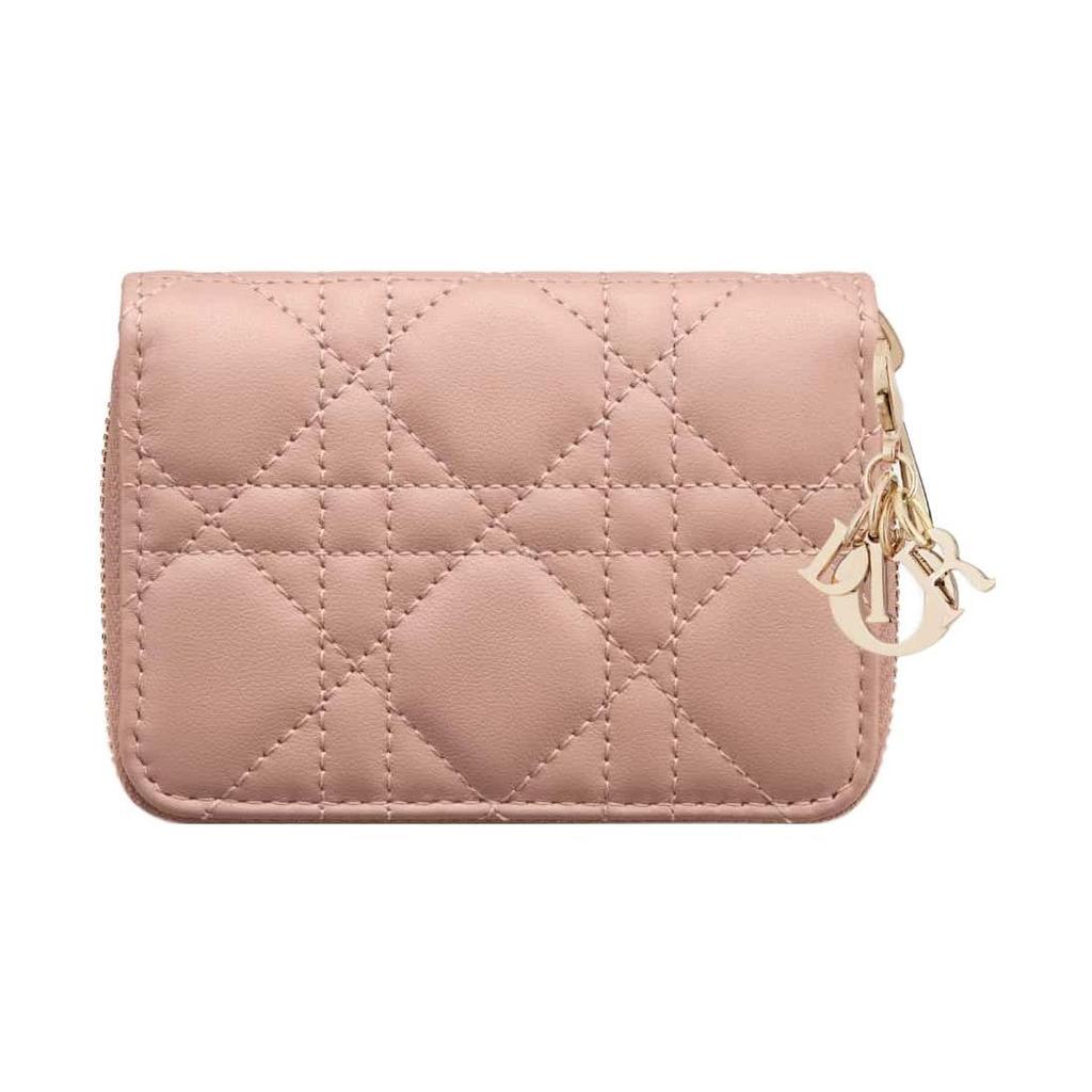 Dior Lady  Checkered Pattern Solid Color Zipper Wallet With Detachable Pendant Women Wallet Rose-Pink S0985ONMJ-M49P