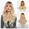 Synthetic Long Wavy Curly Ombre Blonde Color Wig Hair with Side Bang for Women Ladies Heat Resistant Party Daily Hair