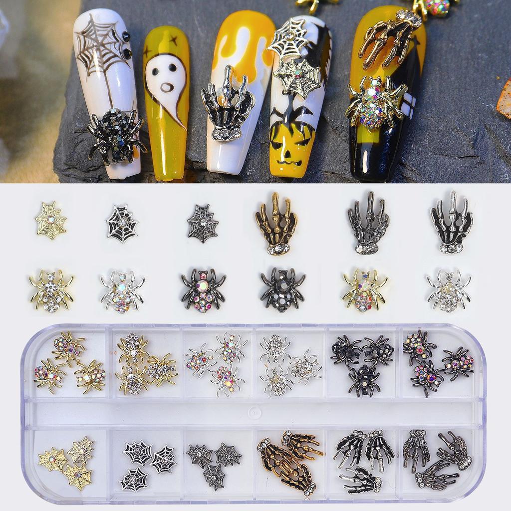 New Halloween Nail Accessories Alloy Dark Spider Skull DIY Metal Nail Accessories