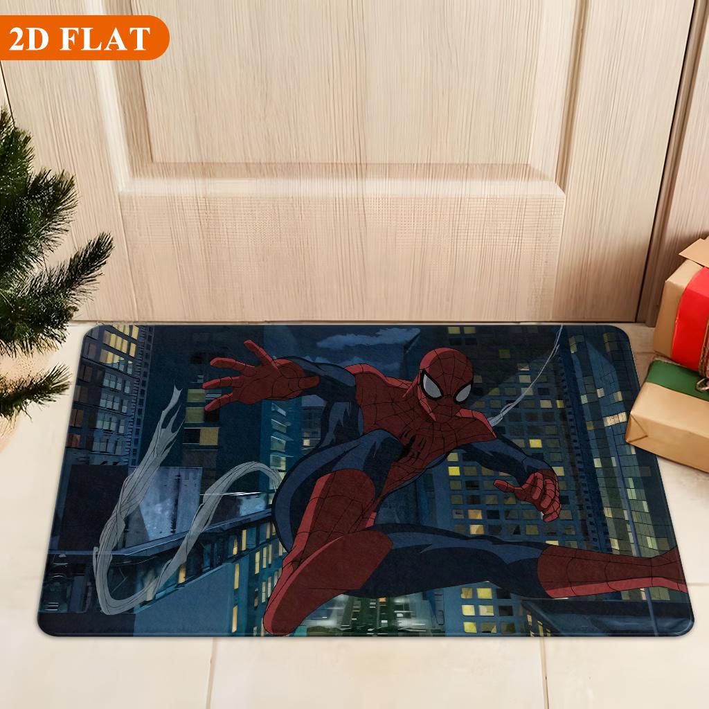 Bath Mat 1pc, Spider- Swinging at Night, MARVEL Flannel Rectangular Mat, Bathroom Non-Slip Entrance Mat, Fun Door Decoration M