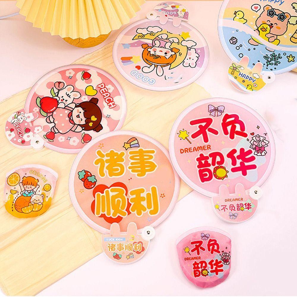 5Pcs Cartoon Round Pocket Fan Mini Hand Fan Portable Cute Folding Fan  Kids Gift