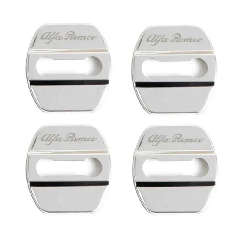 SYENG1 4Pcs Car Door Lock Protective Cover Sticker for Alfa Romeo Logo Sportiva Giulia Giulietta 159 156 MITO Stelvio 147 Accessories