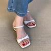 Fashion Women's Block Heel Cool Mopping Summer New Square Toe Open Toe Metal Slip Strap Non-slip Kitten Heel Shoes