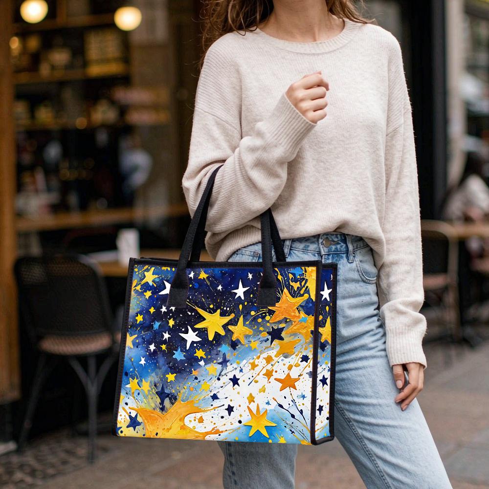 Cute Star Print Casual Tote Bag Daily Use Lightweight Handbag for Women Fashion Shopping Carry All Purse
