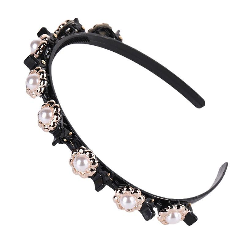 Стильный двухслойный нескользящий плетеный жемчужный обруч для волос с зубцами