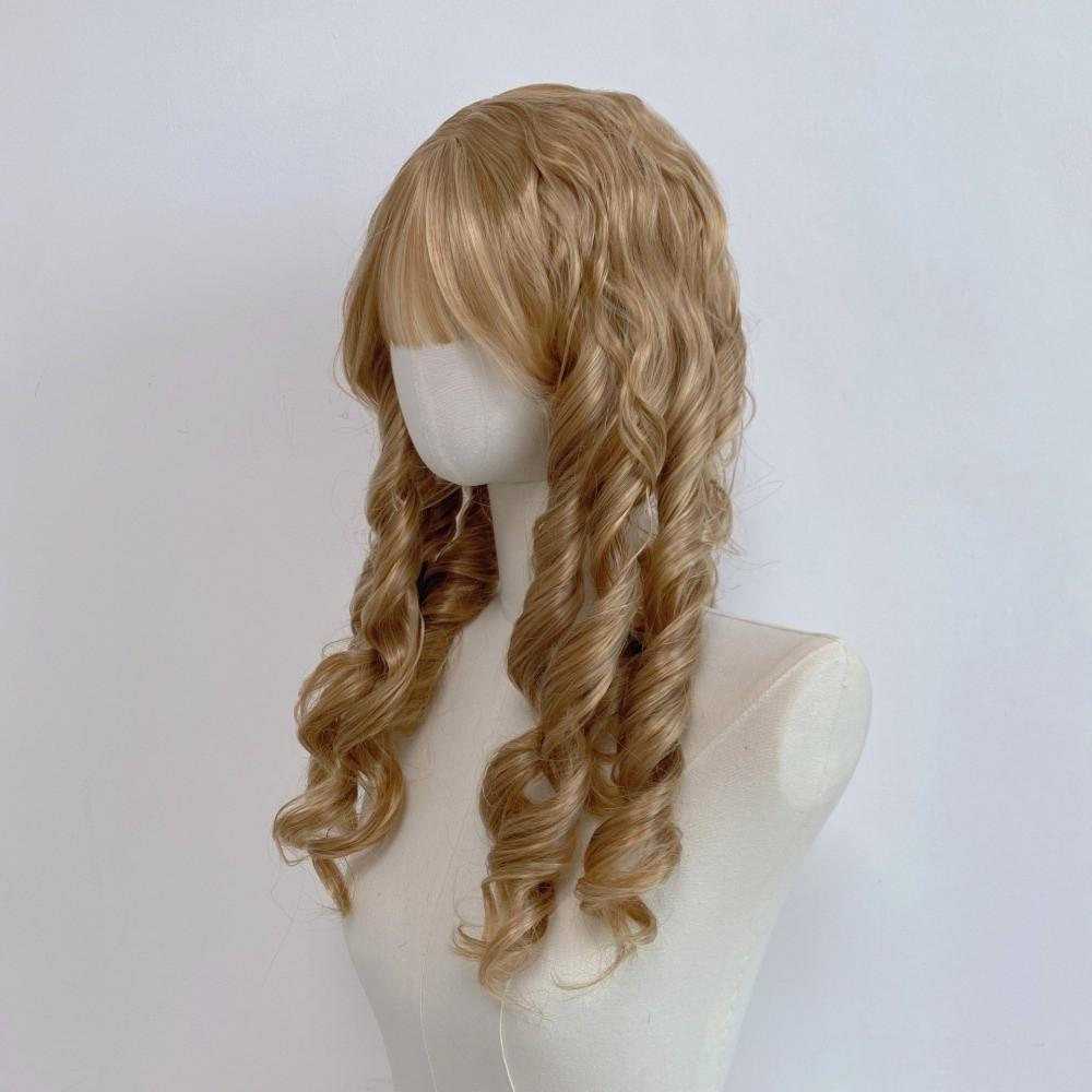 Golden Halloween Lolita Costume Wig with Straight Bangs Long Wavy Cosplay Wig Holiday Party