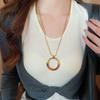 Circle Pendant Amber Splicing Necklace Stainless Steel Chain Sweater Chain  Birthday Gift