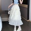 Юбки миди из сетки для женщин, чистая, сладкая, многоуровневая, принцесса, летняя, винтажная, французский стиль, элегантная, многослойная, с оборками, юбка-торт