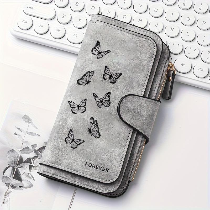 Women's Long Wallet with Butterfly Pattern 1 Piece Multi-functional Wallet Portable Snap Button Coin Purse Perfect for Cat Lovers Birthday Gift Daily