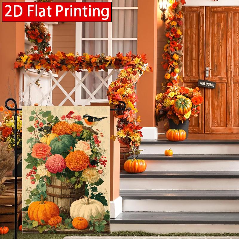 2D Flat - 2D Flat - 2D Flat - 2D Flat Pumpkin And Gourd Thanksgiving Welcome Garden Flag (4) - Outdoor Garden Flag Double-Sided Home Decoration Court