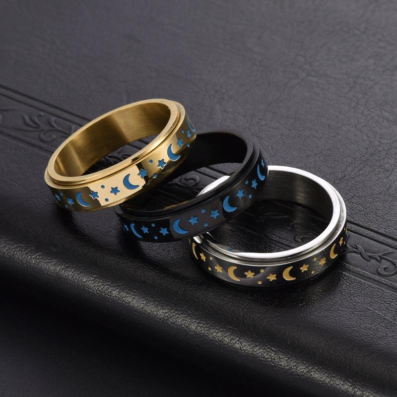 SCIONE Новое светящееся вращающееся кольцо Звезда Луна из нержавеющей стали женское кольцо с ароматом ювелирное изделие