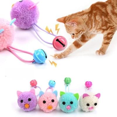 Игрушка для кошек, плюшевая голова мыши, колокольчик, интерактивная игрушка, забавная красочная плюшевая игрушка для кошек
